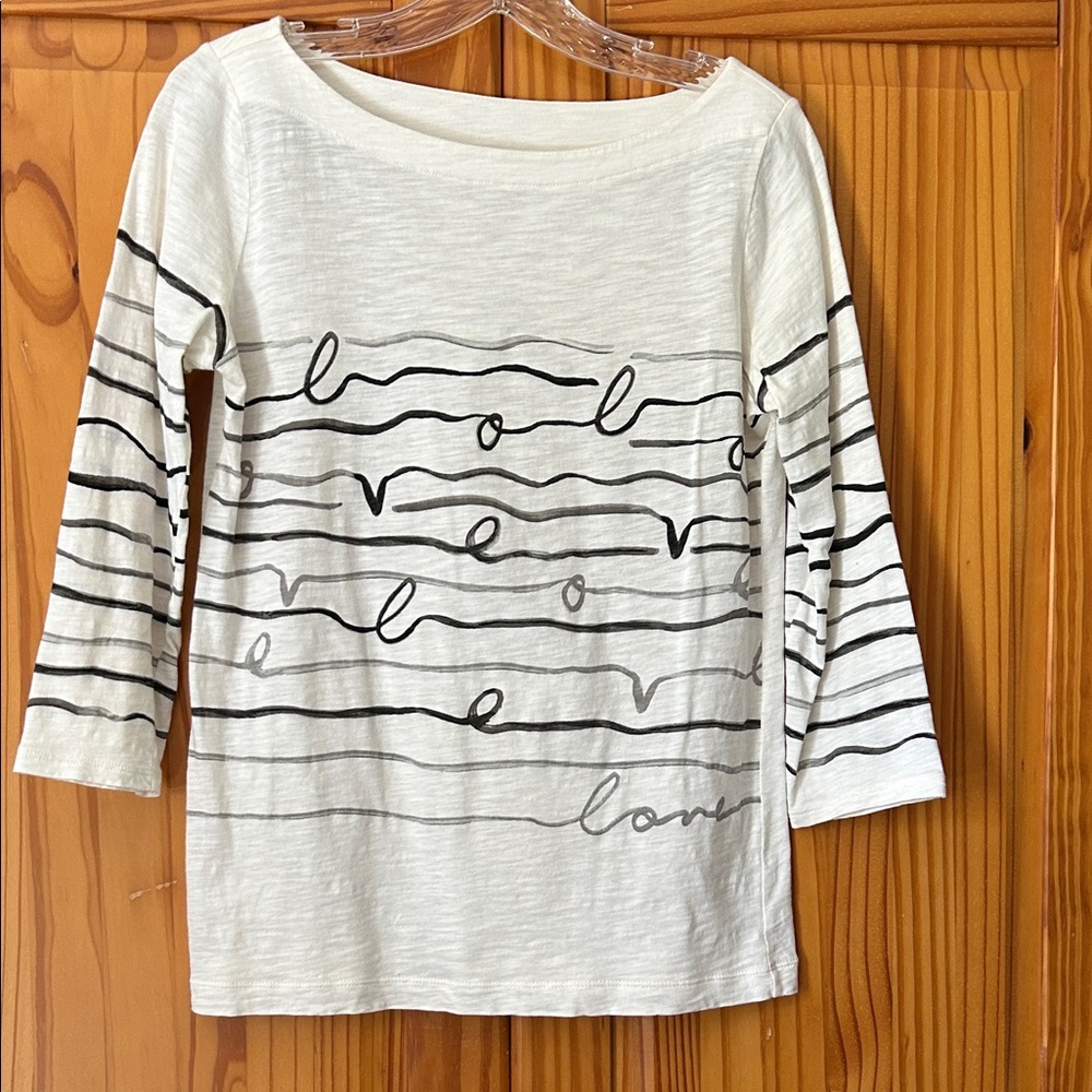 LOFT Cream and Black Long Sleeve Top Love Scroll